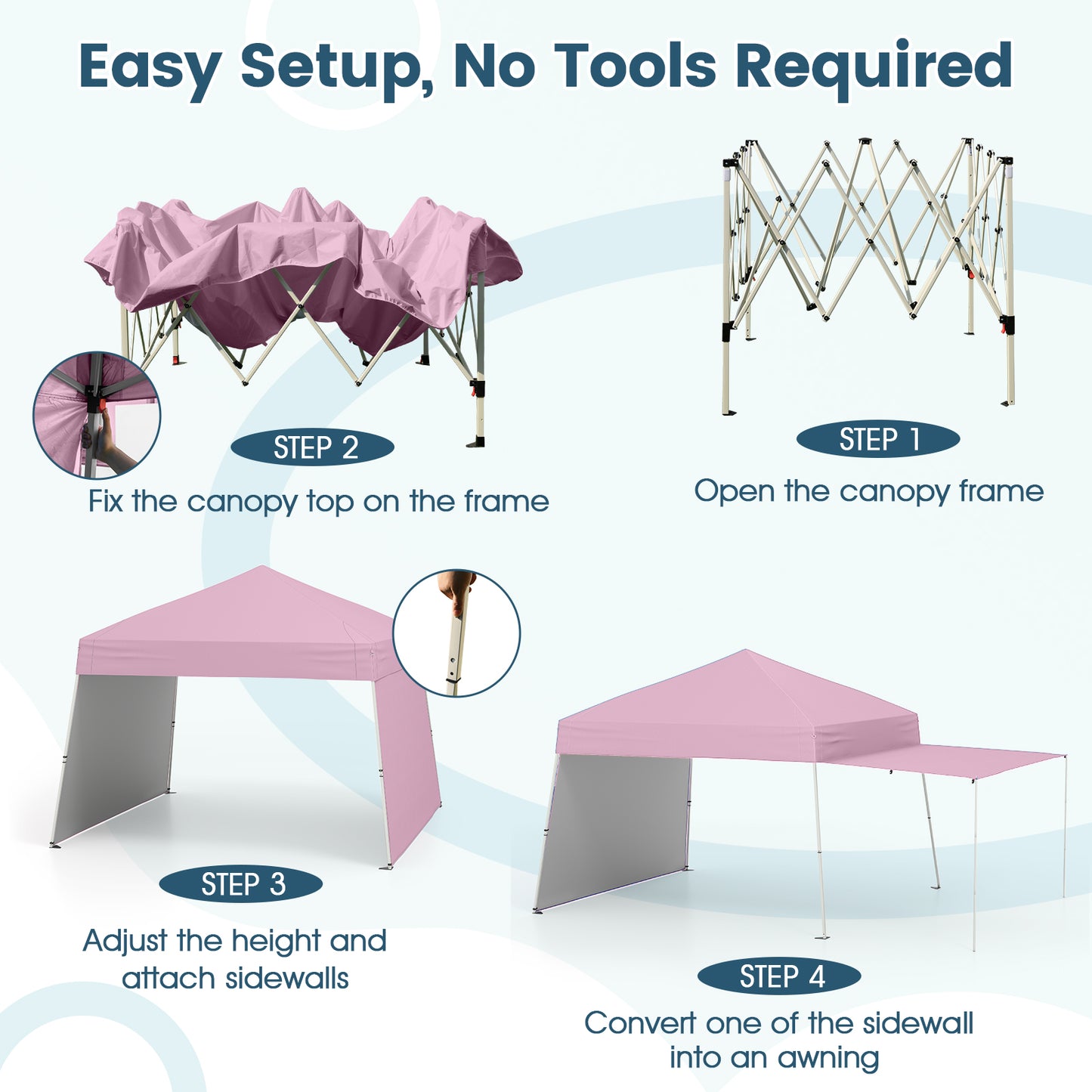 Pop up Canopy Tent with 2 Convertible Sidewalls and UPF50+ UV protection-Pink