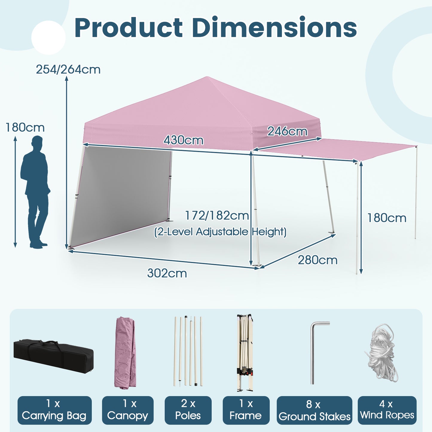 Pop up Canopy Tent with 2 Convertible Sidewalls and UPF50+ UV protection-Pink