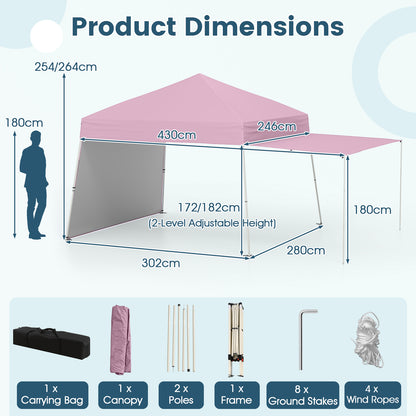 Pop up Canopy Tent with 2 Convertible Sidewalls and UPF50+ UV protection-Pink
