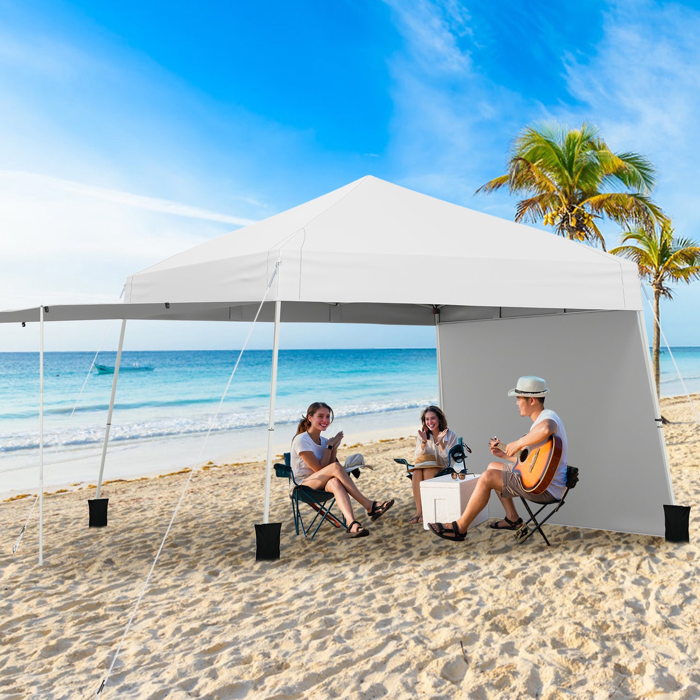Pop up Canopy Tent with 2 Convertible Sidewalls and UPF50+ UV protection-White