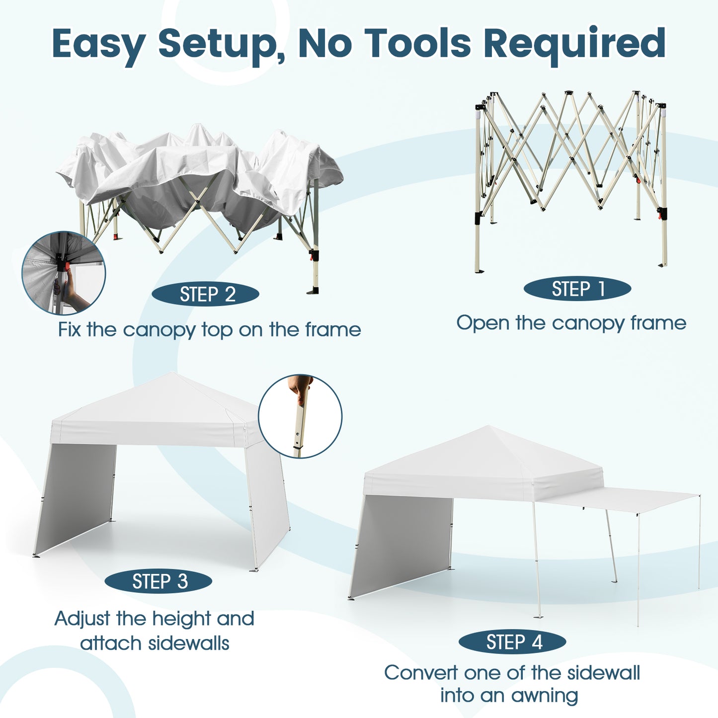 Pop up Canopy Tent with 2 Convertible Sidewalls and UPF50+ UV protection-White
