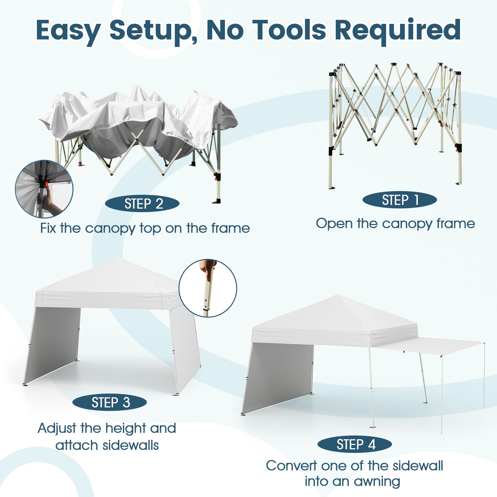 Pop up Canopy Tent with 2 Convertible Sidewalls and UPF50+ UV protection-White