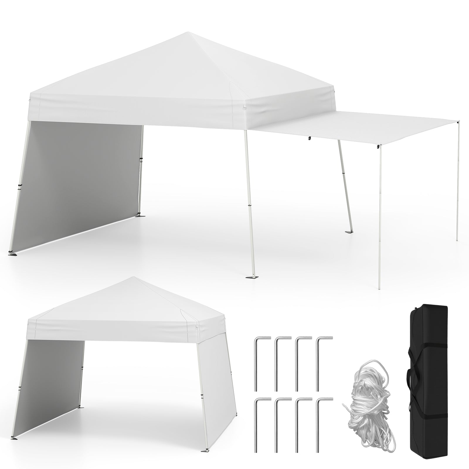 Pop up Canopy Tent with 2 Convertible Sidewalls and UPF50+ UV protection-White