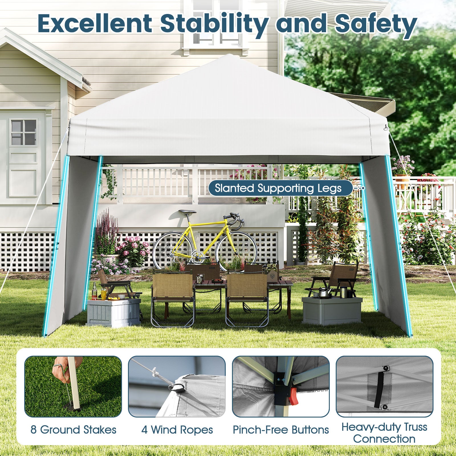 Pop up Canopy Tent with 2 Convertible Sidewalls and UPF50+ UV protection-White