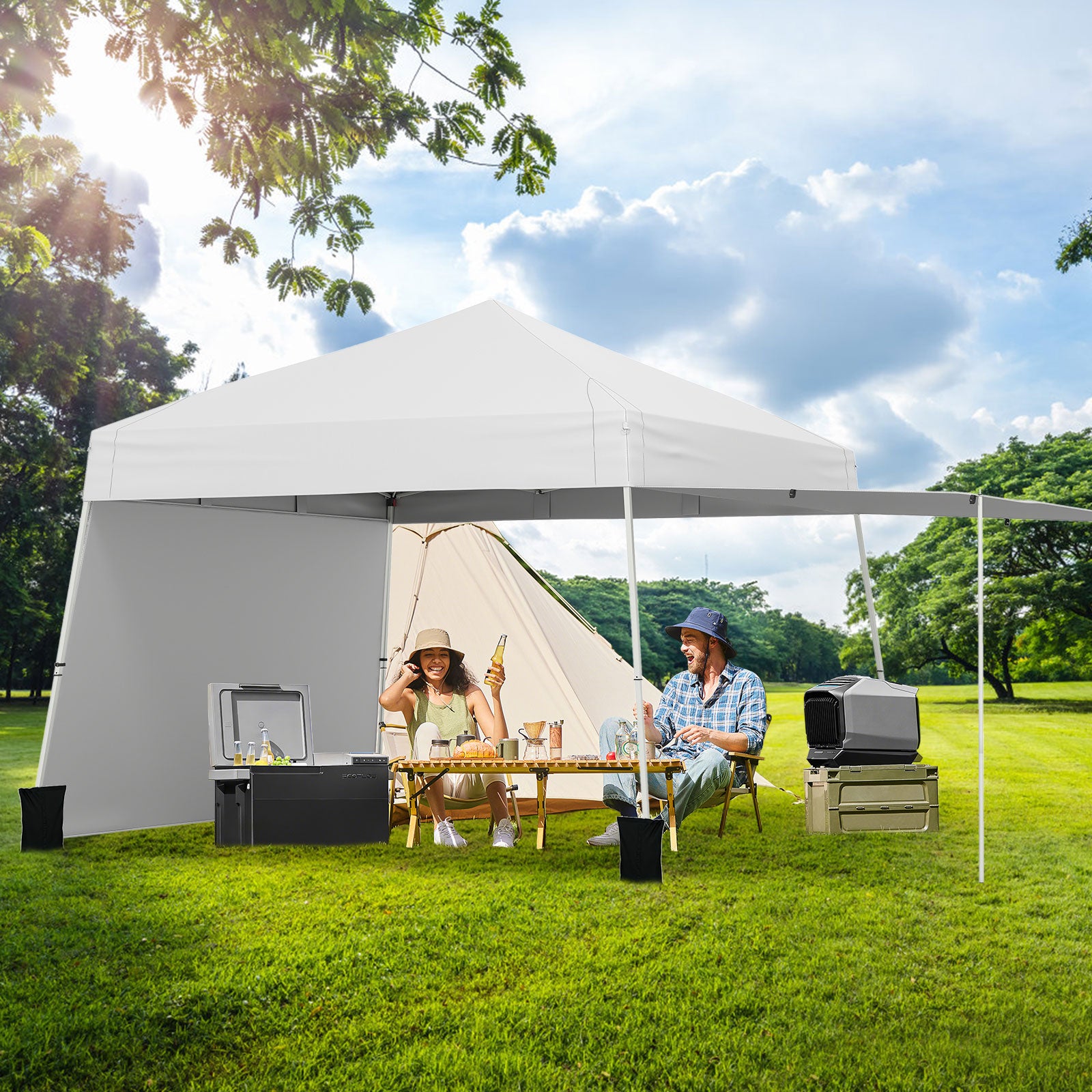 Pop up Canopy Tent with 2 Convertible Sidewalls and UPF50+ UV protection-White