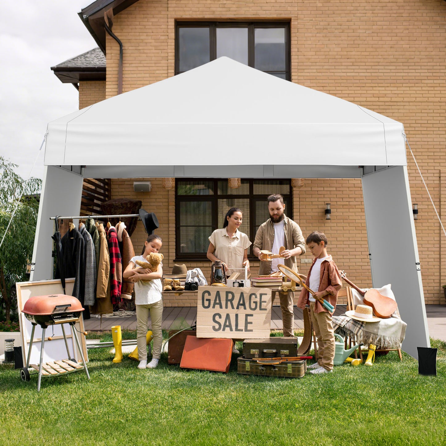 Pop up Canopy Tent with 2 Convertible Sidewalls and UPF50+ UV protection-White