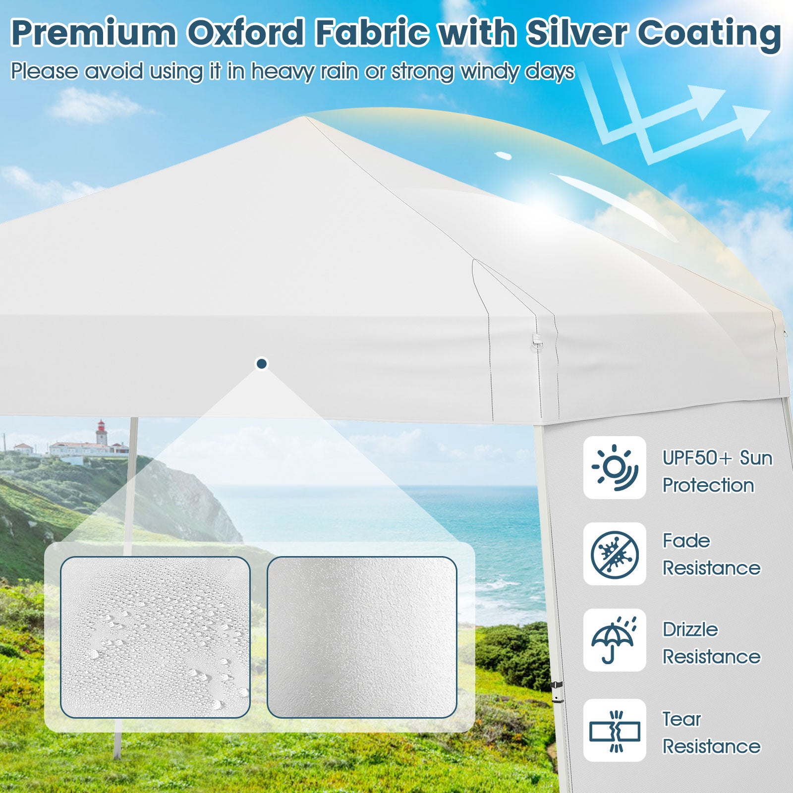 Pop up Canopy Tent with 2 Convertible Sidewalls and UPF50+ UV protection-White