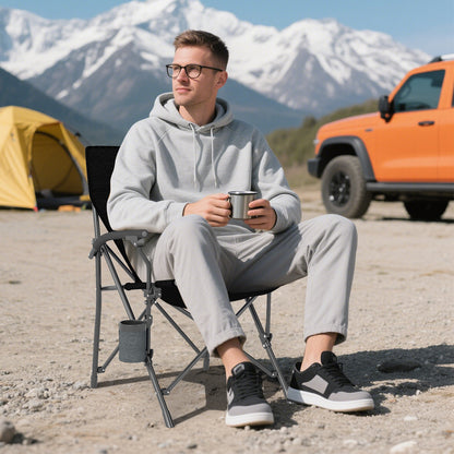 Portable Camping Chair with Cup Holder and Side Pocket-Black
