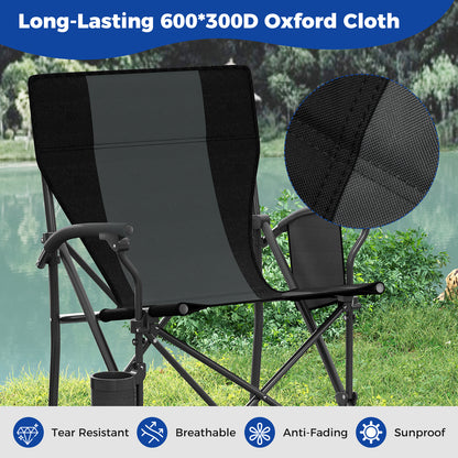 Portable Camping Chair with Cup Holder and Side Pocket-Black