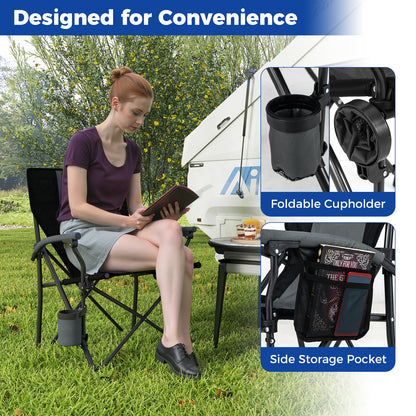 Portable Camping Chair with Cup Holder and Side Pocket-Black