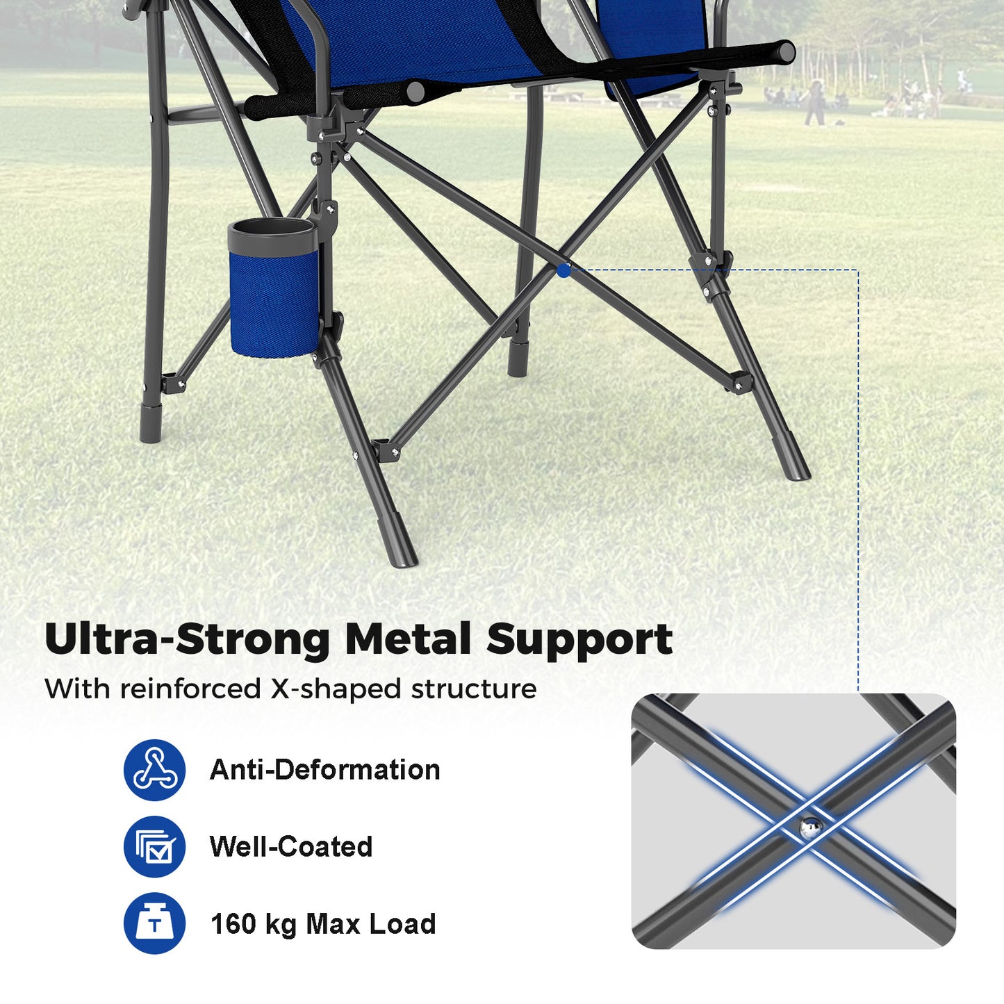 Portable Camping Chair with Cup Holder and Side Pocket-Navy