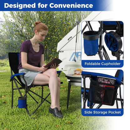 Portable Camping Chair with Cup Holder and Side Pocket-Navy