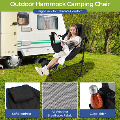 Portable Folding Camping Lounge Chair with Footrest  for Beach Lawn Fishing-Black
