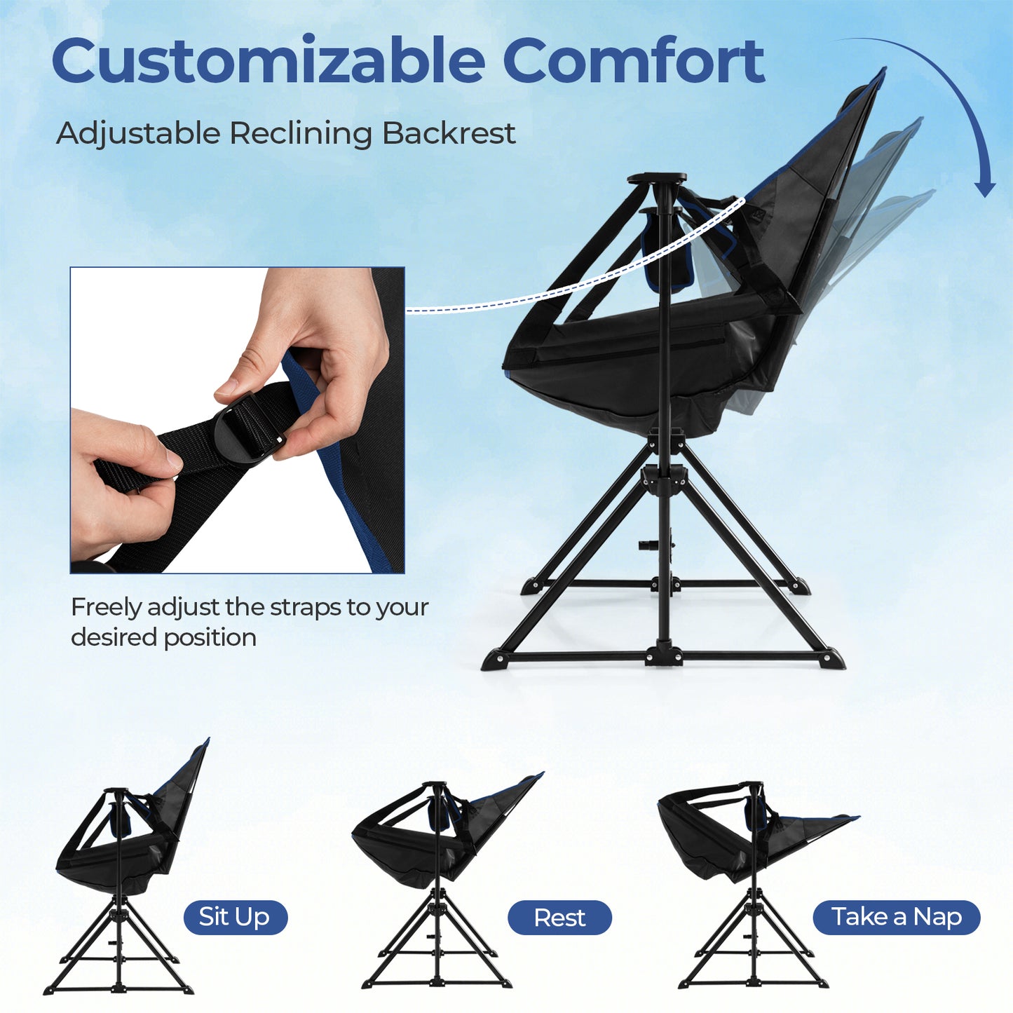 Portable Folding Camping Lounge Chair with Footrest  for Beach Lawn Fishing-Black