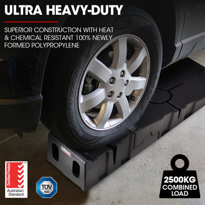 Heavy Duty 2 x 2.5T Car Ramps, 2.5m Load, 17cm Lift, Polypropylene Design