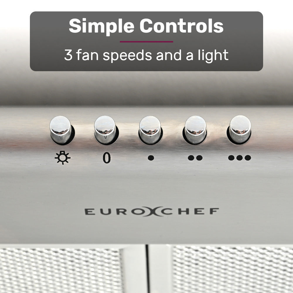 60cm Stainless Steel Rangehood with Quiet 3-Speed, Washable Filters & Lights
