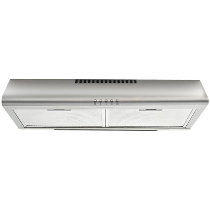 60cm Stainless Steel Rangehood with Quiet 3-Speed, Washable Filters & Lights