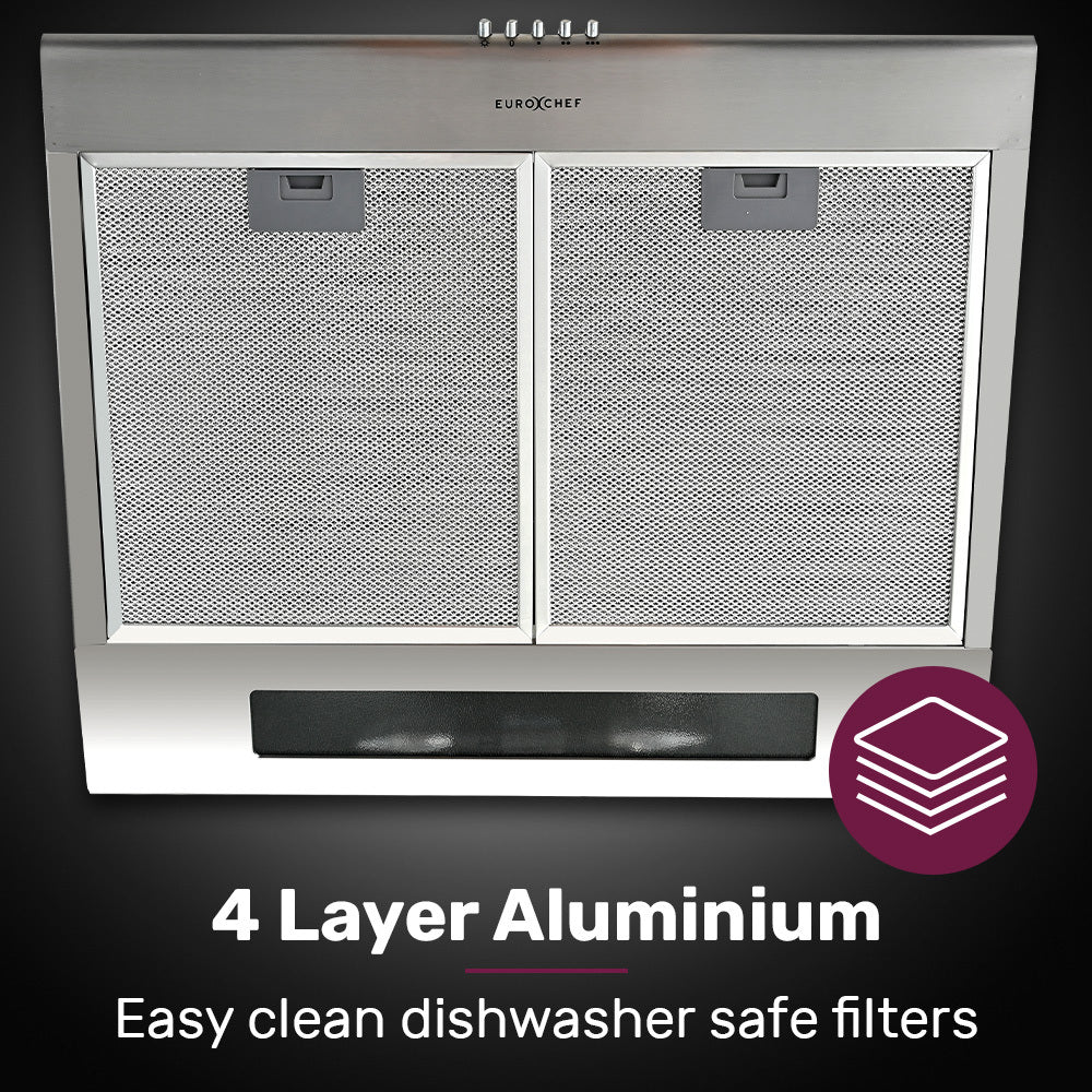 60cm Stainless Steel Rangehood with Quiet 3-Speed, Washable Filters & Lights