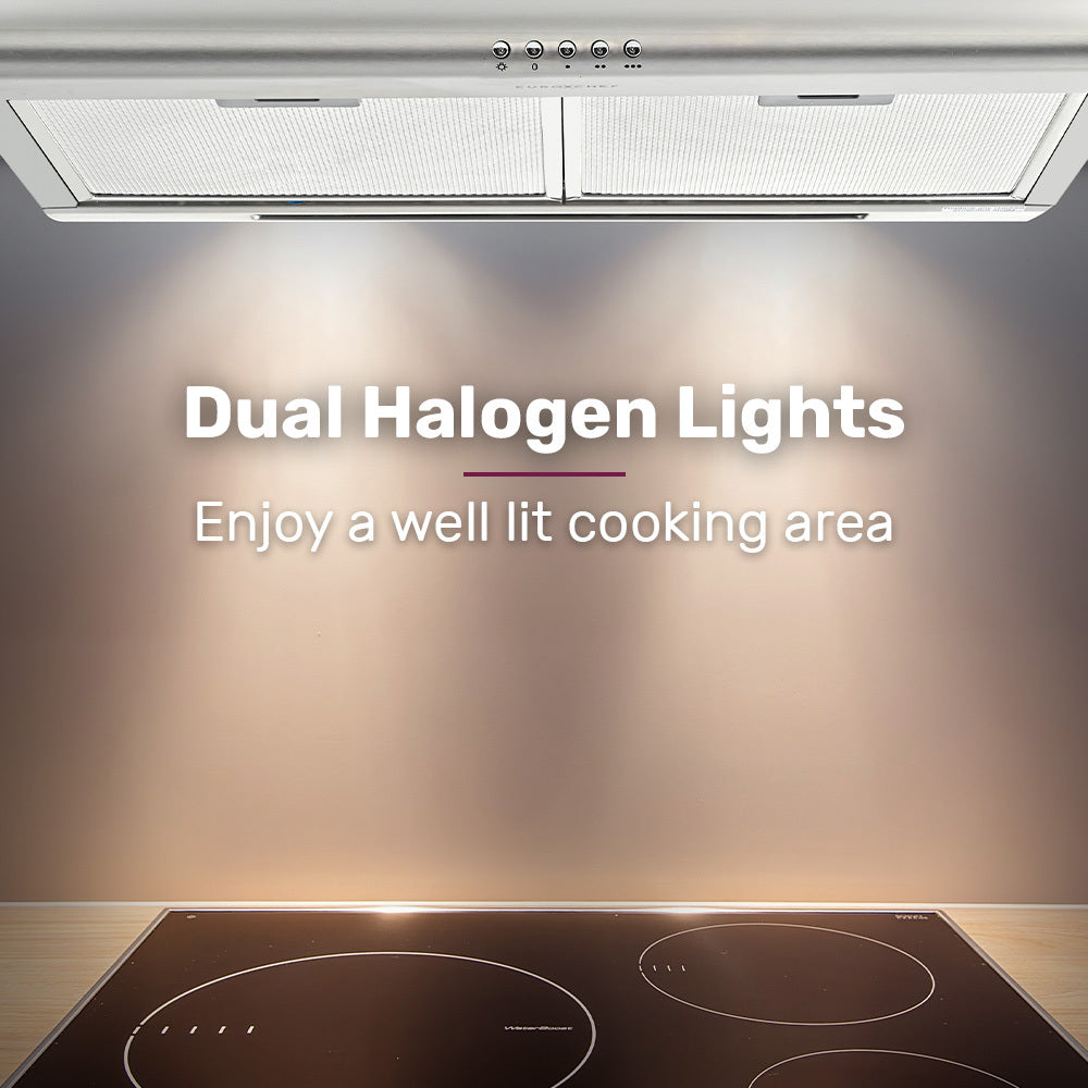 60cm Stainless Steel Rangehood with Quiet 3-Speed, Washable Filters & Lights