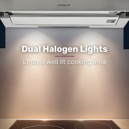 60cm Stainless Steel Slideout Rangehood with Quiet 2-Speed and Halogen Lights