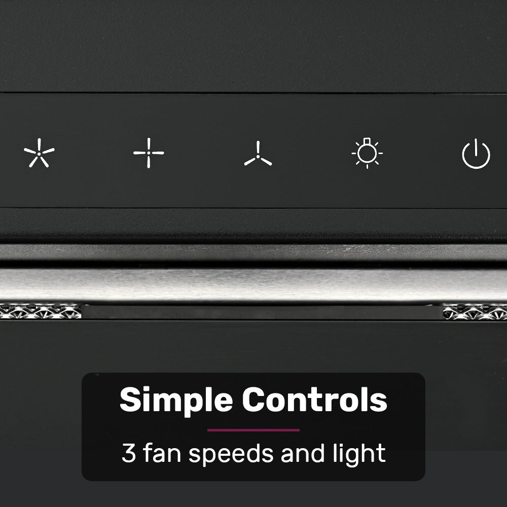 60cm Black Undermount Rangehood, 3-Speed, LED Lights, Quiet Operation