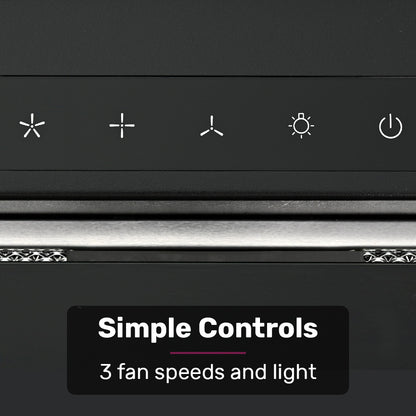60cm Black Undermount Rangehood, 3-Speed, LED Lights, Quiet Operation