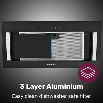 60cm Black Undermount Rangehood, 3-Speed, LED Lights, Quiet Operation