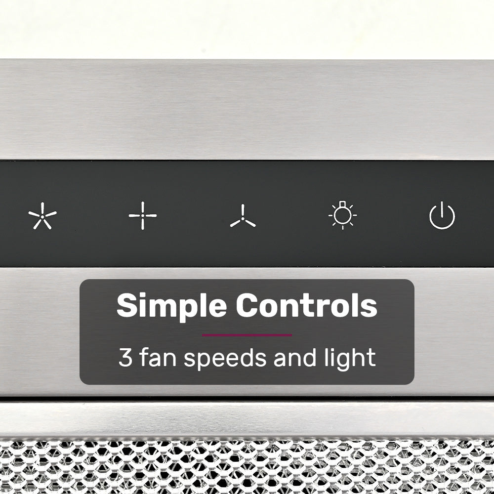 60cm Undermount Rangehood, Quiet 3-Speed, LED, Washable Filter, 500m³/h Capacity
