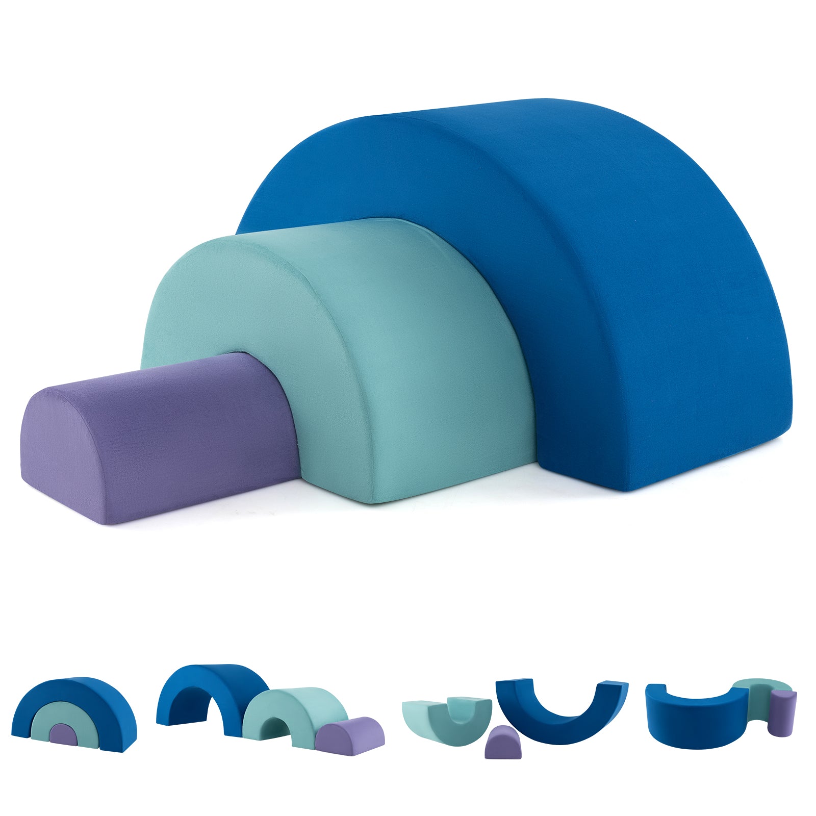 Rainbow Arc Climber Playset Foam Climbing Blocks with Washable Covers-Blue