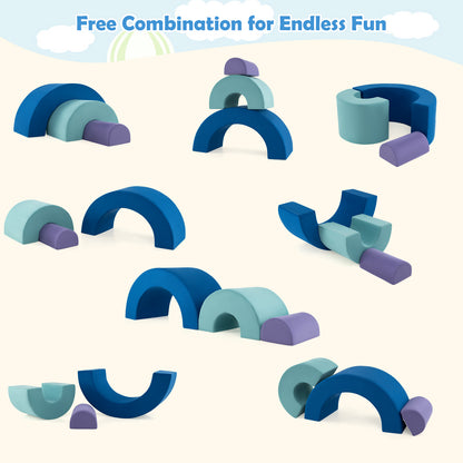 Rainbow Arc Climber Playset Foam Climbing Blocks with Washable Covers-Blue