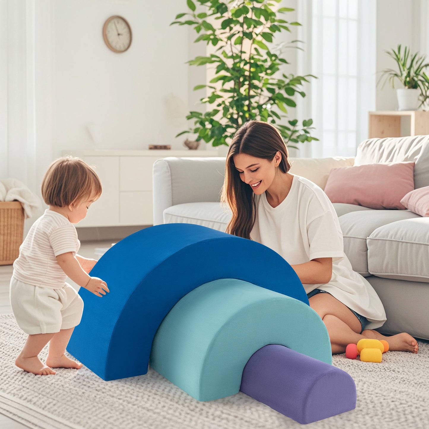 Rainbow Arc Climber Playset Foam Climbing Blocks with Washable Covers-Blue