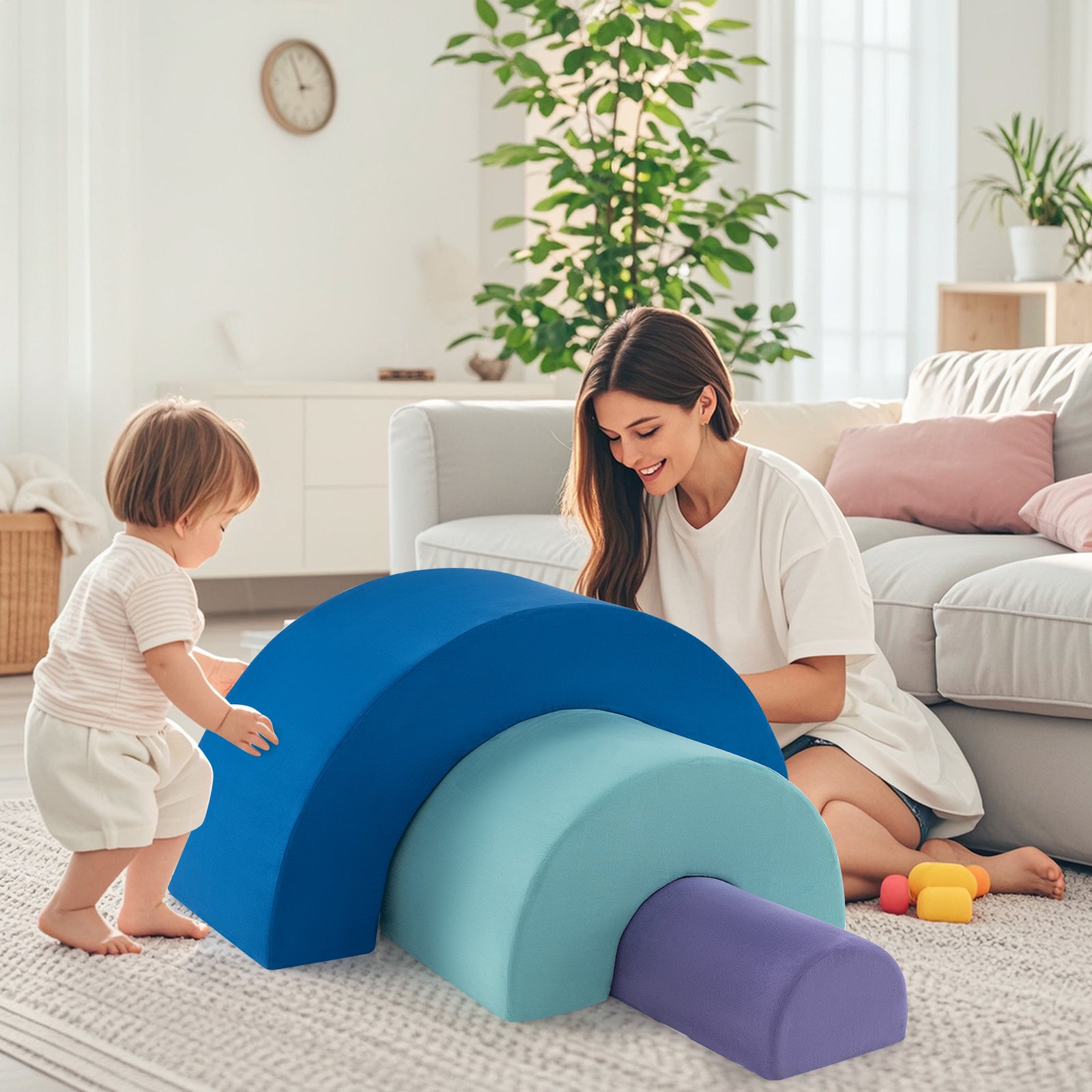 Rainbow Arc Climber Playset Foam Climbing Blocks with Washable Covers-Blue
