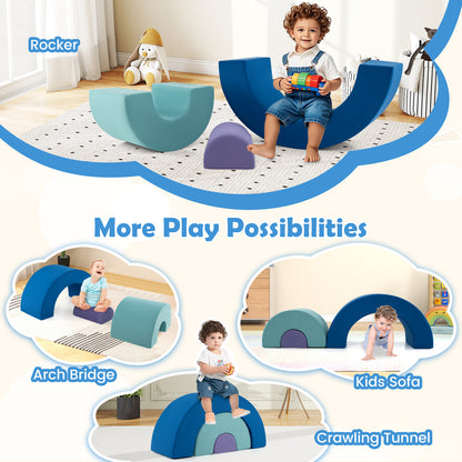 Rainbow Arc Climber Playset Foam Climbing Blocks with Washable Covers-Blue