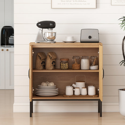 Rattan Storage Cabinet 2-Door Buffet Sideboard with 3-Position Adjustable Shelf-Natural