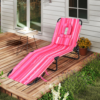 Reclining Beach Chair with Detachable Pillows for Outdoor-Light Pink