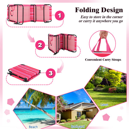 Reclining Beach Chair with Detachable Pillows for Outdoor-Light Pink