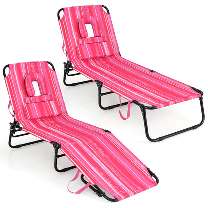 Reclining Beach Chair with Detachable Pillows for Outdoor-Light Pink