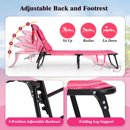 Reclining Beach Chair with Detachable Pillows for Outdoor-Light Pink