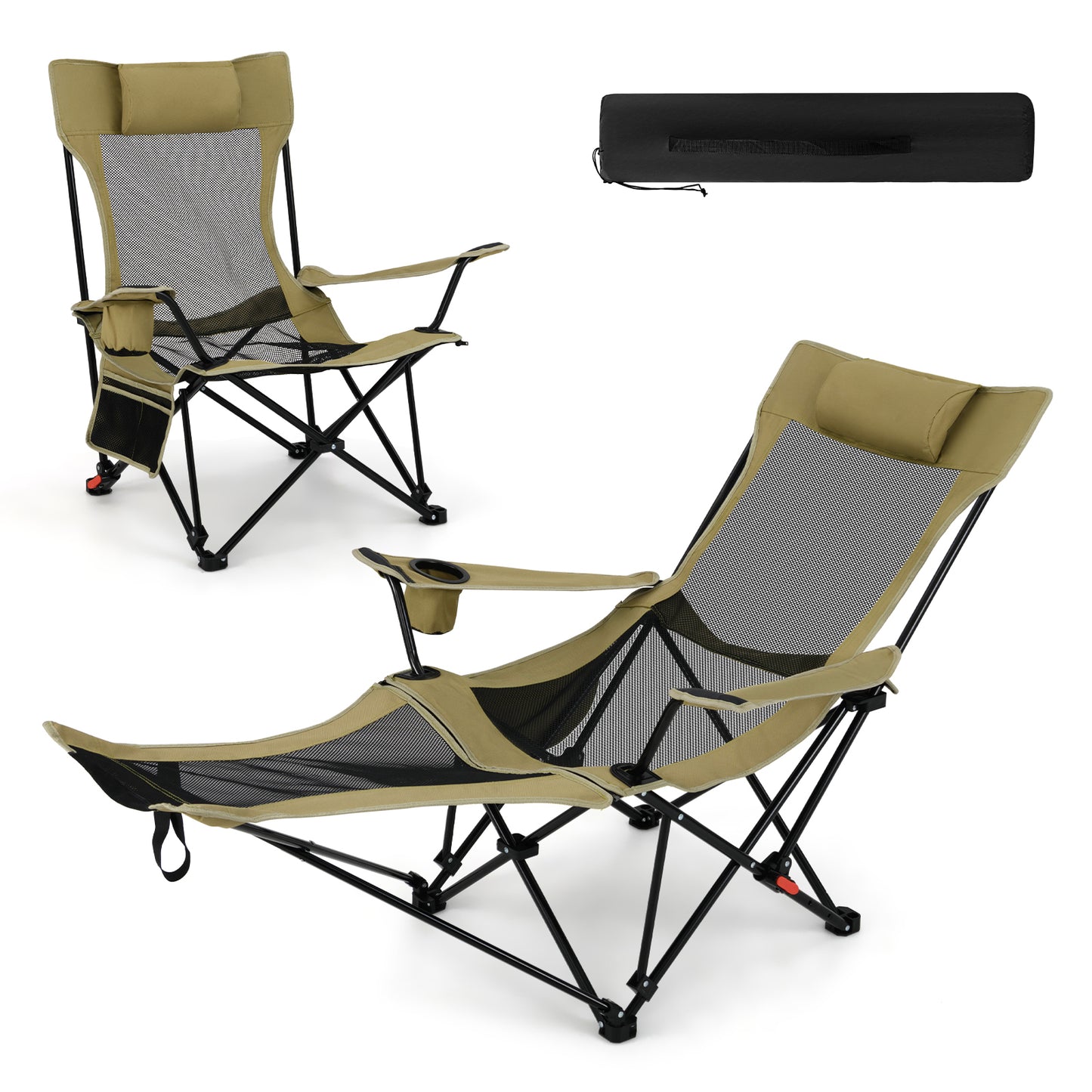 Camping Lounge Chair with Detachable Footrest and Adjustable Backrest-Beige