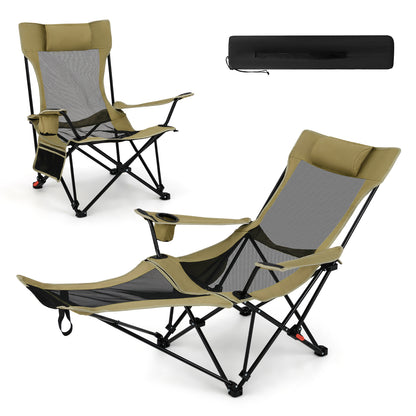 Camping Lounge Chair with Detachable Footrest and Adjustable Backrest-Beige