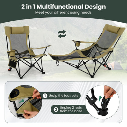 Camping Lounge Chair with Detachable Footrest and Adjustable Backrest-Beige