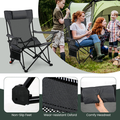 Camping Lounge Chair with Detachable Footrest and Adjustable Backrest for Fishing Camp Picnics-Grey