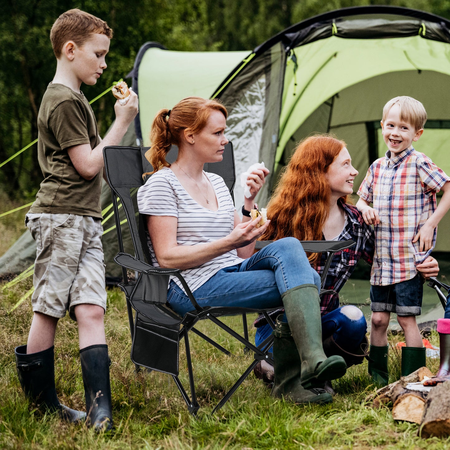 Camping Lounge Chair with Detachable Footrest and Adjustable Backrest for Fishing Camp Picnics-Grey
