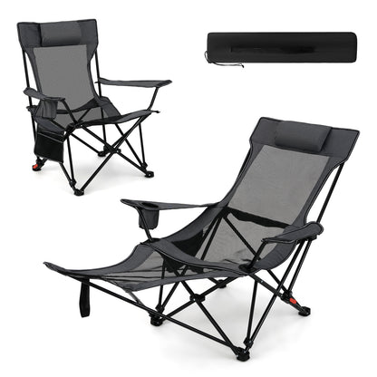 Camping Lounge Chair with Detachable Footrest and Adjustable Backrest for Fishing Camp Picnics-Grey