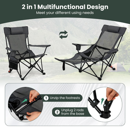 Camping Lounge Chair with Detachable Footrest and Adjustable Backrest for Fishing Camp Picnics-Grey
