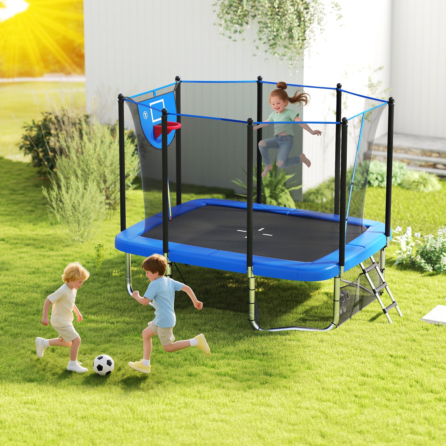 Rectangle Outdoor Trampoline 10 x 8 FT Heavy-Duty Trampoline-Blue