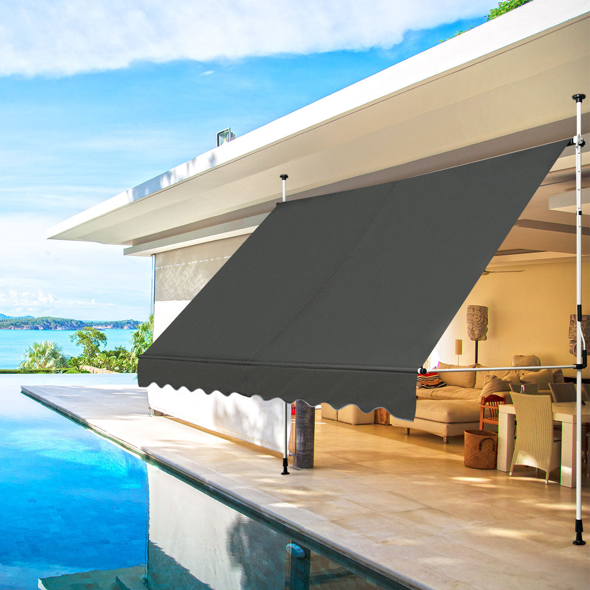 Telescopic Awning Sun Shade with Manual Crank Handle for Window Balcony Garden-3M