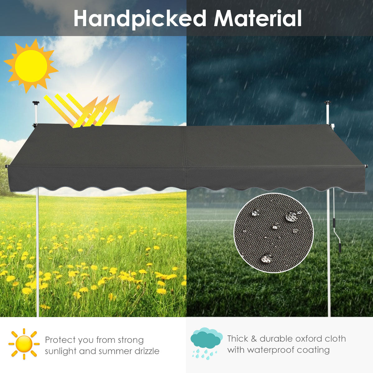 Telescopic Awning Sun Shade with Manual Crank Handle for Window Balcony Garden-3M
