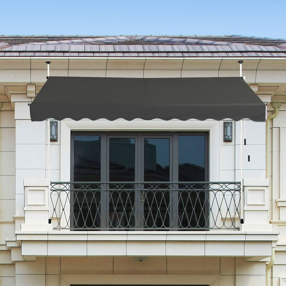 Telescopic Awning Sun Shade with Manual Crank Handle for Window Balcony Garden-3M