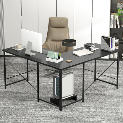 Reversible L-Shaped Desk with Built-in Power Strip and Removable Host-Black